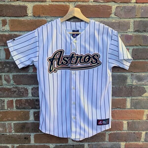 MAJESTIC MLB AUTHENTIC Astros Striped Button Jersey Size Large